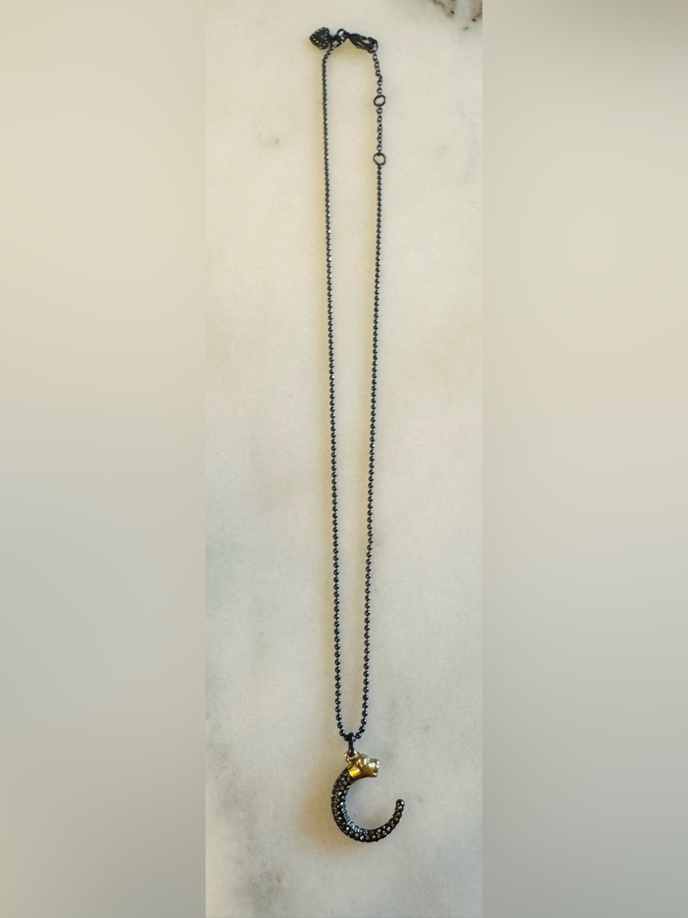 Stella & Dot Panther Pendant Necklace Hematite Pavé Crystal Gold